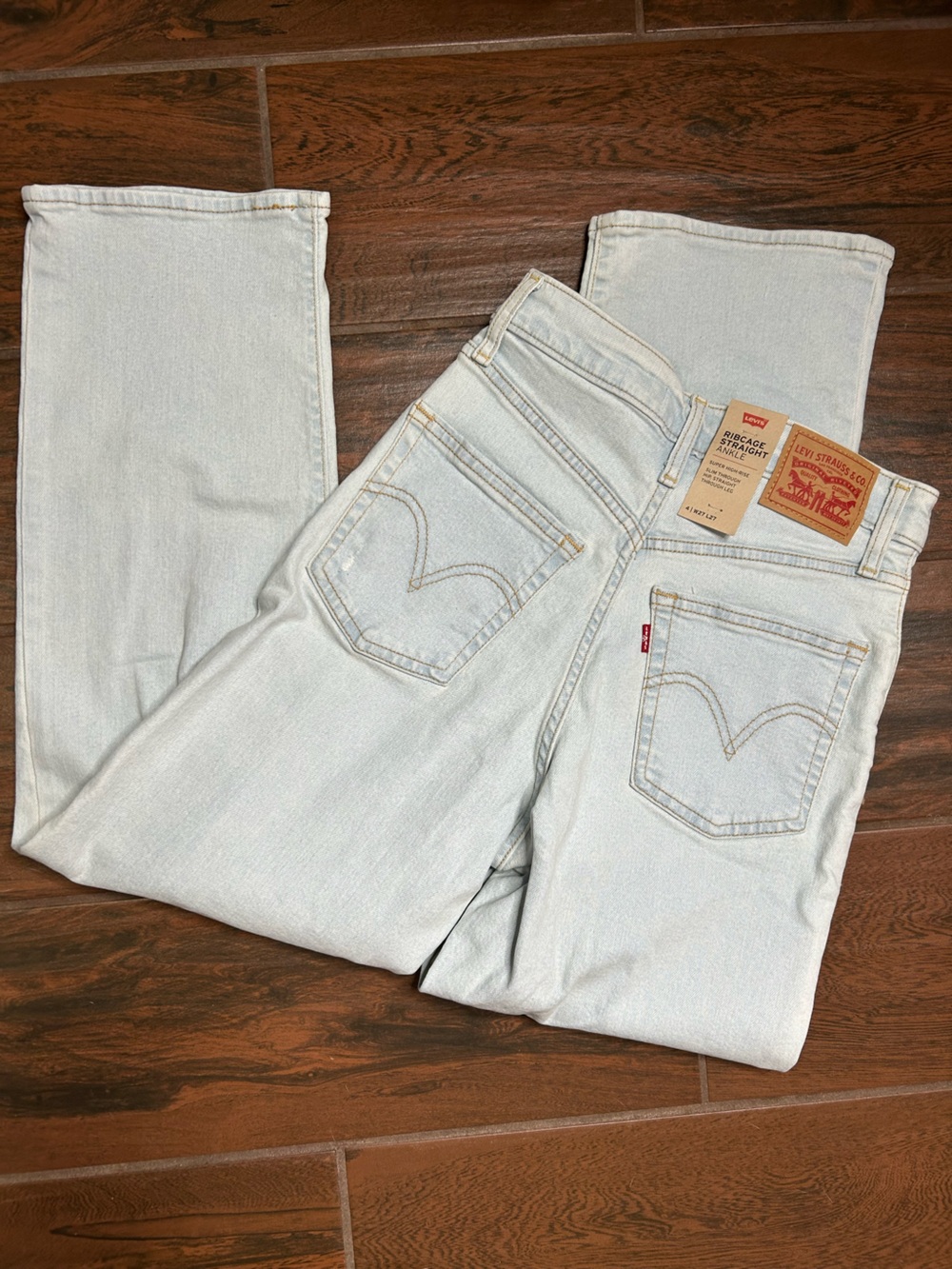 Levi’s Ribcage Straight Ankle Denim Light Wash High Rise Distressed Jeans - Picture 3 of 5